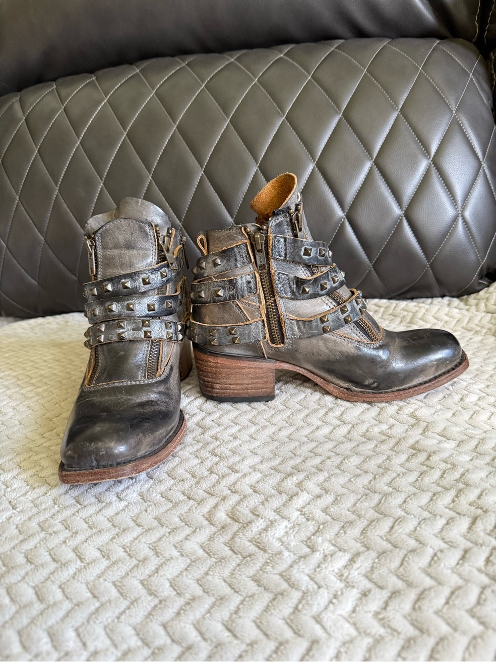 Freebird by Steven Black and Brown Studded Wrap Strap Ankle Boots - Picture 3 of 3